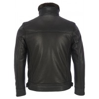 Leather Bomber Jacket w/ Faux-Fur Collar